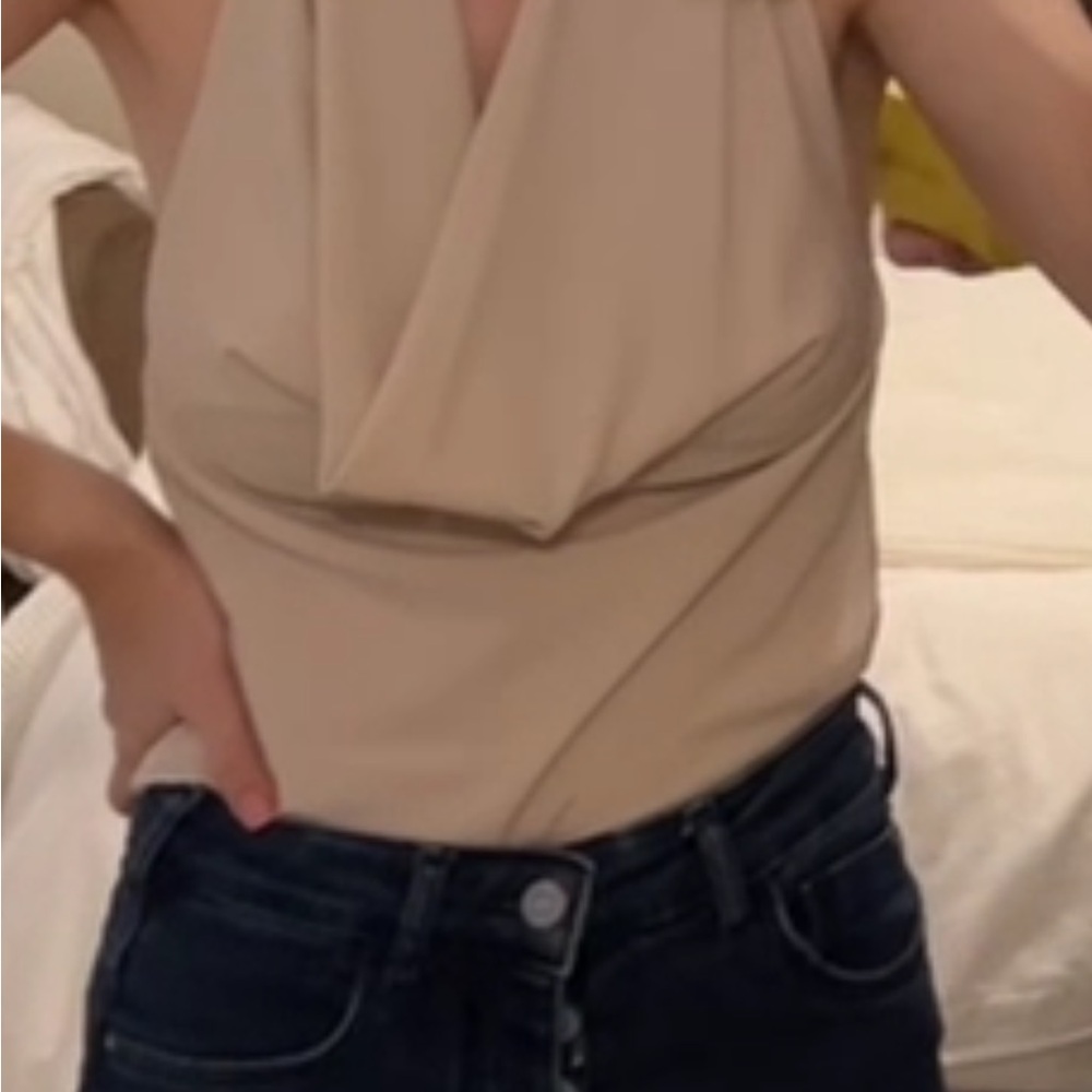 Zara Beige Draped Neck Sleeveless Camisole